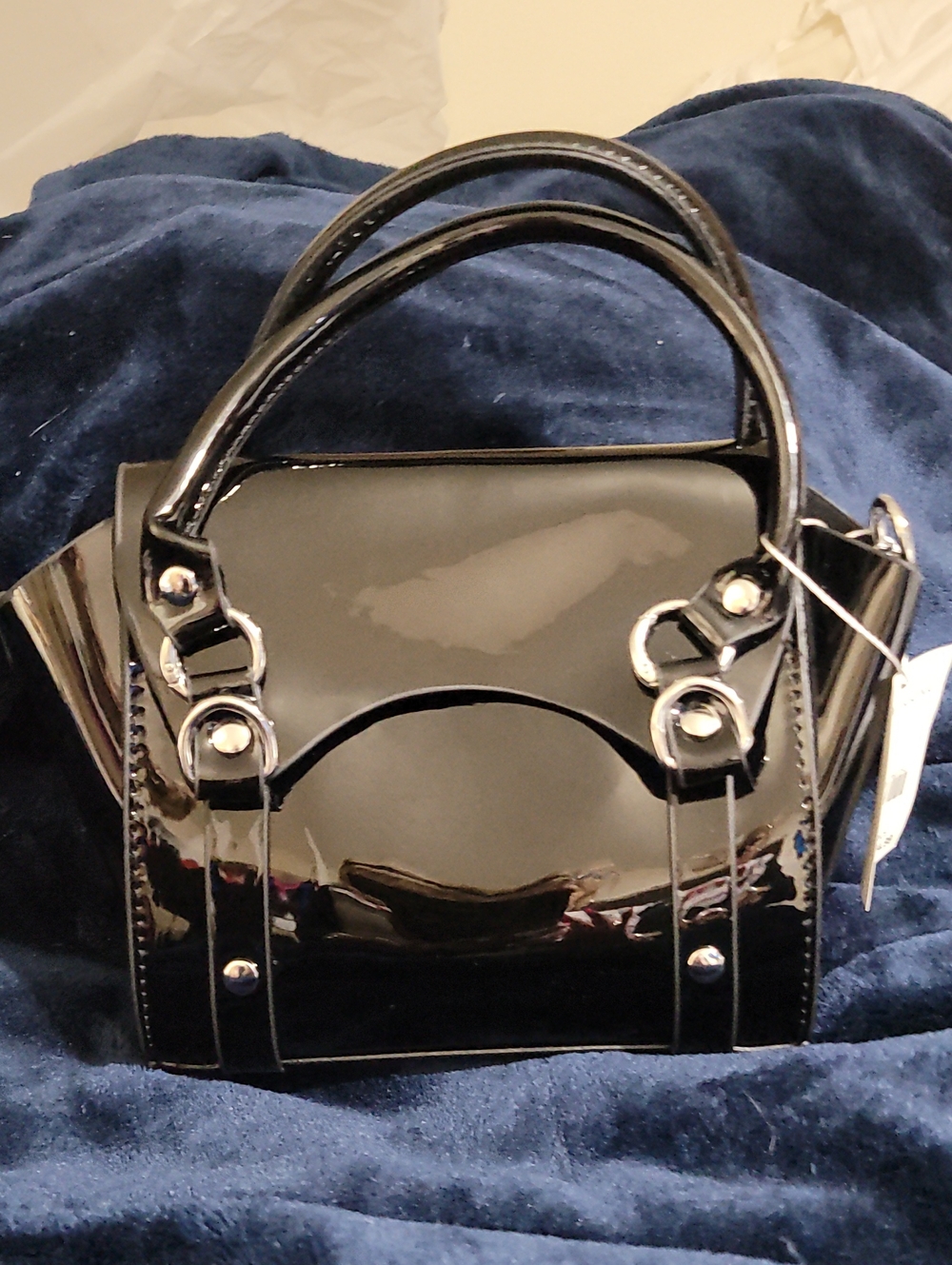 Patent Faux-Leather Black Mini Satchel - Women Bags